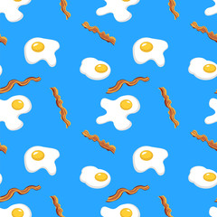 Sunny side up eggs and bacon breakfast. vector seamless pattern.