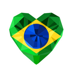 Vector crystal gem jewelry Brazilian heart with the flag of the Brazil.