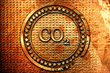CO2 warning sign, 3D rendering, grunge metal stamp