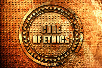 code of ethics, 3D rendering, grunge metal stamp