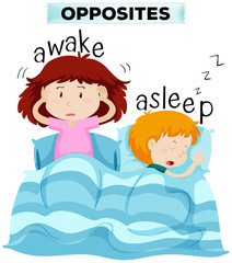 Opposite words for awake and asleep