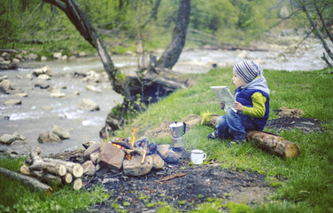 Cooking food in the camp.