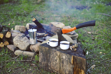 Cooking food in the camp.