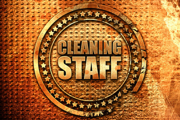 cleaning staff, 3D rendering, grunge metal stamp