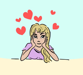 Meisje staart verliefd voor zich uit