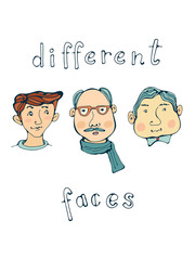 Hand drawn different male faces collection