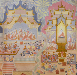 Buddhist temple mural painting in  Thailand