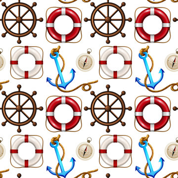 Seamless background design with safety ring and anchors