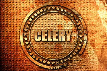 celery, 3D rendering, grunge metal stamp