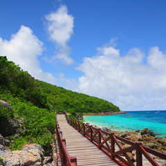 Fototapeta na wymiar jetty to a tropical beach on island