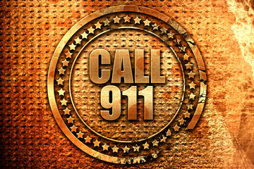 call 911, 3D rendering, grunge metal stamp