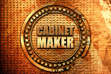cabinet maker, 3D rendering, grunge metal stamp