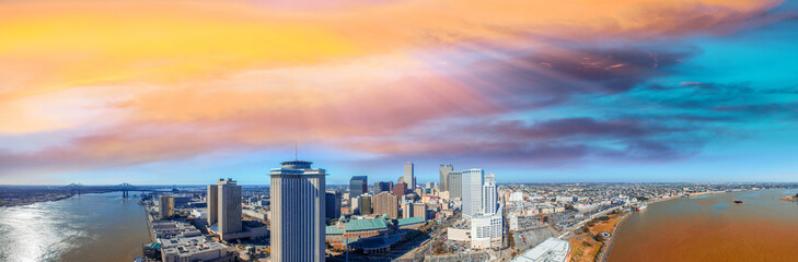 New Orleans, Louisiana. Amazing panoramic aerial view at sunset