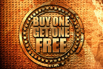 buy one get one free, 3D rendering, grunge metal stamp