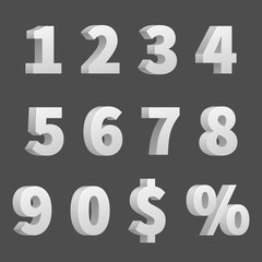 Vector 3D numbers and symbols. Three-dimensional