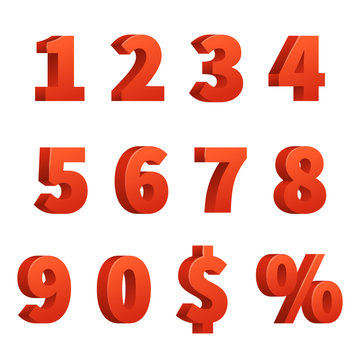 Red 3d Numbers Vector Signs