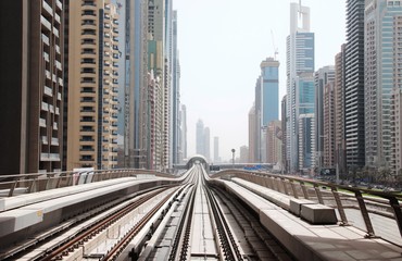 Dubai metro the forward movement speed of the skyscrapers