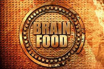 brain food, 3D rendering, grunge metal stamp