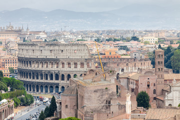 Fototapeta na wymiar Aerial cityscape view of central Rome from Vittoriano palace, Lazio region, Italy.