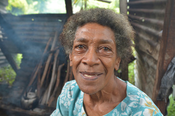 Happy elderly indigenous Fijian woman - obrazy, fototapety, plakaty