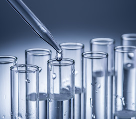 Different laboratory beakers and glassware.