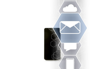 Technology icon interface going out a smartphone