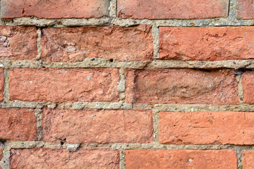 Wall with bricks damaged by the weather