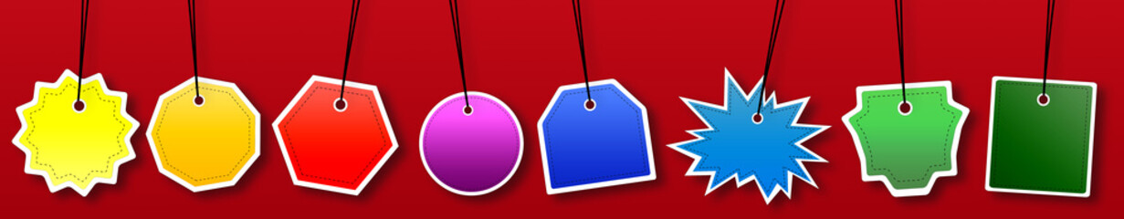 Concept of sales labels with promotion text printed on it