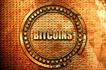 bitcoins, 3D rendering, grunge metal stamp
