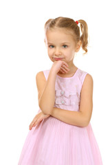 Cute little girl in beautiful dress isolated on white