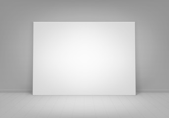 Vector Empty Blank White Mock Up Poster Picture Frame Standing on Floor with Wall Front View