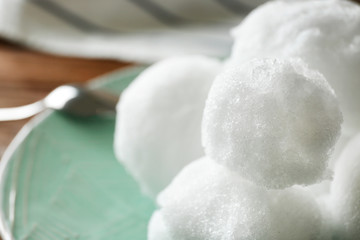 Snow ice cream on beautiful plate, closeup