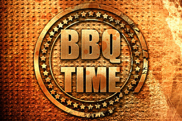 bbq time, 3D rendering, grunge metal stamp