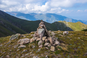 Fototapeta na wymiar Peak named Furmanov. Mountain landscape in Kazakhstan, near Alma