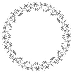 Elegant round frame with contours of flowers.  Vector clip art.