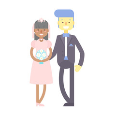 Wedding couple, cute flat characters, groom and bride
