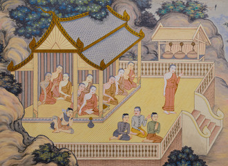Buddhist temple mural painting in  Thailand © boonsom