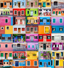 Picturesque windows with shutters on the famous island Burano, V - obrazy, fototapety, plakaty