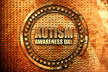 autism awareness day, 3D rendering, grunge metal stamp