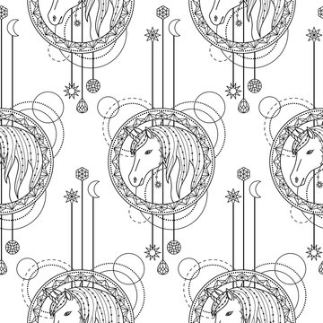 Fototapeta Geometric unicorn seamless pattern