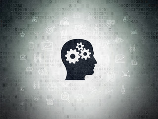 Business concept: Head With Gears on Digital Data Paper background