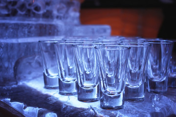 Glass wine glasses on the table served in the restaurant