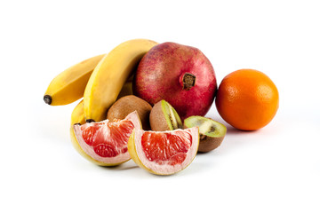 Ripe fresh fruits isolated on white background