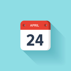 April 24. Isometric Calendar Icon With Shadow.Vector Illustration,Flat Style.Month and Date.Sunday,Monday,Tuesday,Wednesday,Thursday,Friday,Saturday.Week,Weekend,Red Letter Day. Holidays 2017.