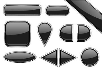 Set of black glass buttons with metal frame