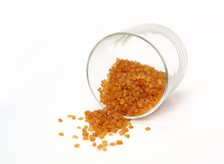 Brown caramelized sugar in a glass jar