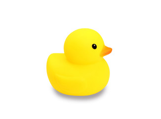 yellow rubber duck on white background