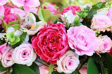 Close up of artificial flower bouquet.
