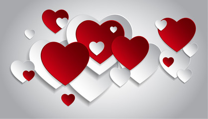 vector background with red hearts, valentines day