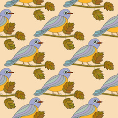 Seamless pattern with the tit on a branch.